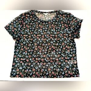 Aeropostale Floral Blouse Top Size Large Sheer Black with Multicolored Flowers